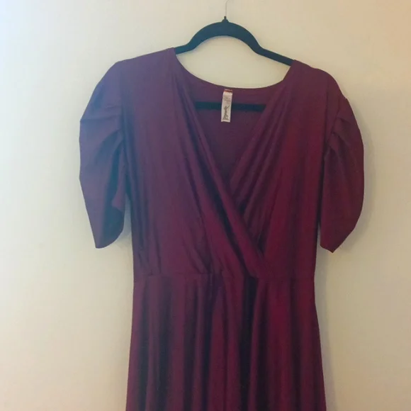 constantine burgundy satin maxi dress Embroidered Mexican Evening Dress main image 1
